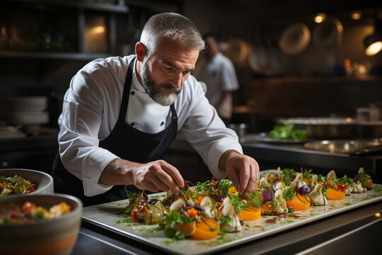 A chef plating a dish with artistic precision, Chef Generative AI