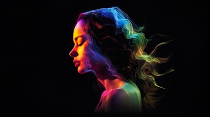 Lady with silhouette lighting made with Ai generative technology, Person is fictional