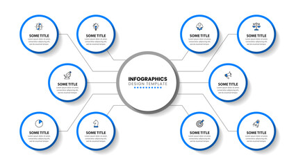 Infographic template. 10 circles connected to the center
