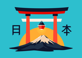 Torii Gate and Fujiyama - modern colored vector illustration © Boyko.Pictures