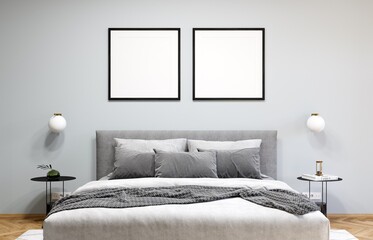 Mockup poster frame in modern interior background, living room, 3D render, 3D illustration