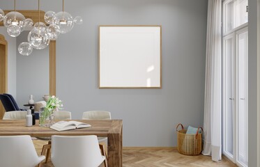 Mockup poster frame in modern interior background, living room, 3D render, 3D illustration