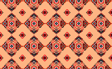 Geometric ethnic oriental ikat seamless pattern traditional Design for background,carpet,wallpaper,clothing,wrapping,batik,fabric,vector illustration. embroidery style.