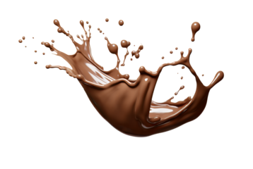 Isolated chocolate milk splash, isolated on transparent background cutout, png