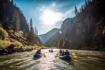 Rafting on a fast powerful mountain river. Generative AI