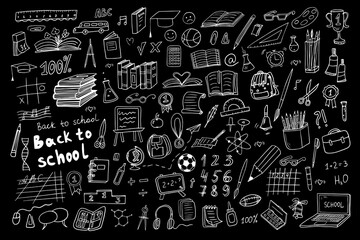 Back to school set. Vector illustration in doodle style. Great for textile fabric design, wrapping paper, banner, posters, cards, stickers, professional design and website wallpapers.