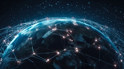 Obraz premium Global world network and telecommunications on earth, generative AI.
