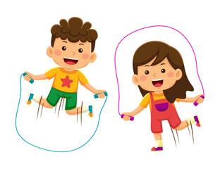 kids playing jump rope in vector illustration © MEDZ