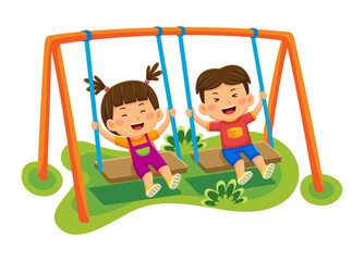 kids sitting on a swing in vector illustration