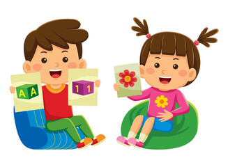 kids showing art in vector illustration