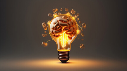 The concept of the mind in the form of a light bulb and brain new quality universal colorful technology stock image illustration design, generative ai