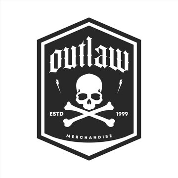 vector outlaw logo design with skull icon for t-shirt, poster, typography or your brand.