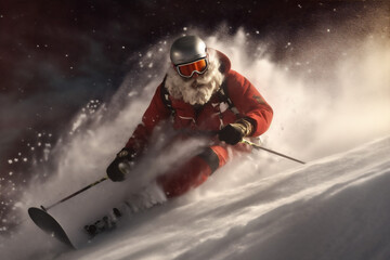 mountain snowboarder santa christmas ski holiday snow sport winter skier. Generative AI.