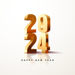 happy new year 2024 with 3d gold number