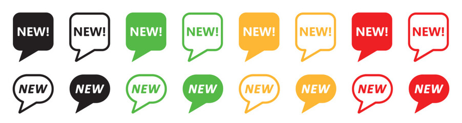 New label with speech bubble. New tag, special offer icons, new arrival. New sticker. Vector image.