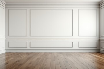 Еmpty room with white wall and wooden floor generative ai