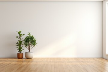 Fototapeta na wymiar Еmpty room with white wall and wooden floor generative ai