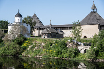 an ancient fortress with powerful towers and air temples in Staraya Ladoga