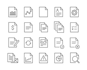 Document Icons - Vector Line. Editable Stroke.