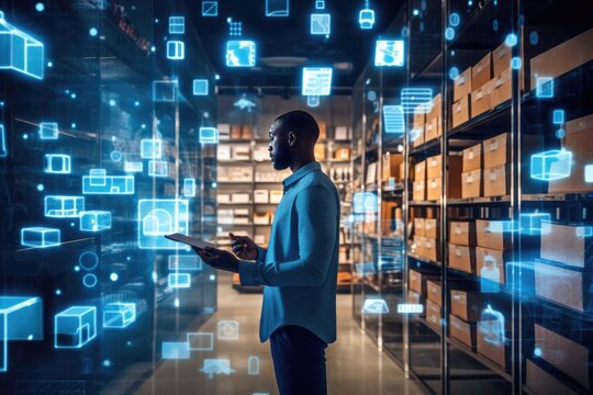 Person doing online shopping on the internet. Generative AI