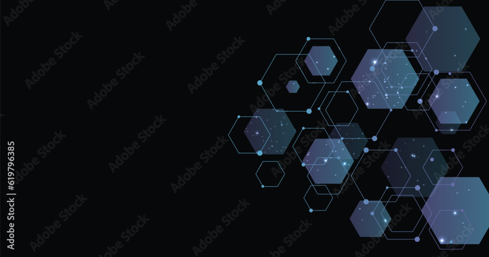 Poster background of hexagon geometric purple colored pattern bright. geometric hexagon on black background