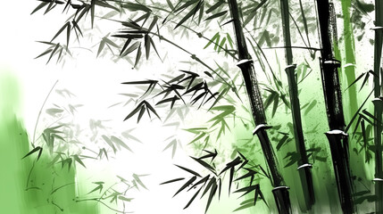 Illustration of watercolor silhouette bamboo, generative AI.