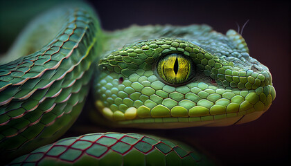 close up of green snake Generated Ai technology - obrazy, fototapety, plakaty