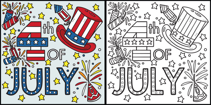 4th Of July Coloring Page Colored Illustration