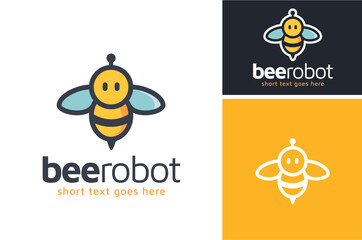 Modern Funny Honey Bee Bumblebee Android Robot Cartoon Mascot logo design