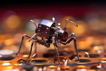 Fototapeta na wymiar Microscopic spy robot in the shape of an insect. Generative AI