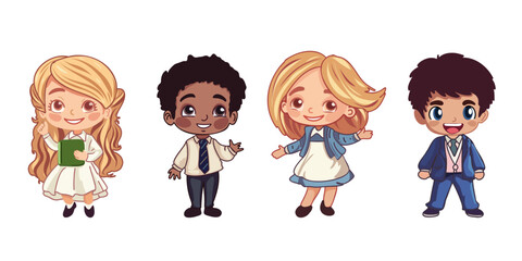 Group of happy children of different nationalities of school age