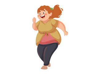 Happy cute fat girl running, vector illustration