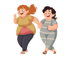 Two fat happy girls, vector illustration
