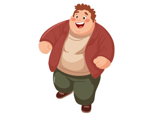 Happy fat man running, vector illustration