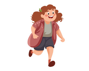 Cute happy girl running, cartoon vector illustration