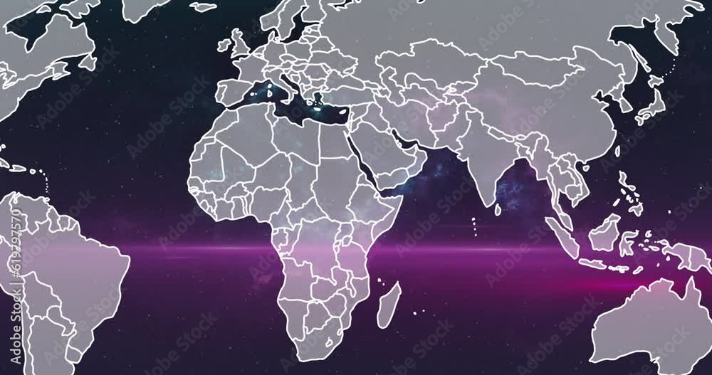 Canvas Prints Animation of glowing purple light over world map