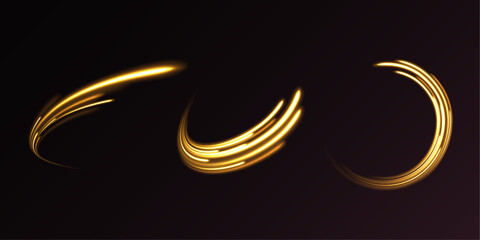 Fire comet flying. Shining lights in motion with small particles. Ring of fire, Plasma ring on a dark background. 3D rendering, Abstract background.	