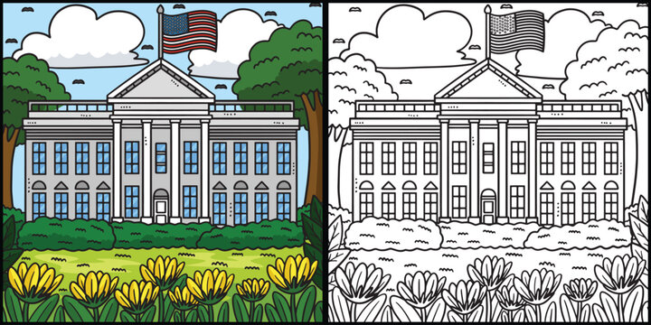 4th Of July The White House Coloring Illustration