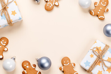 Christmas gift boxes, gingerbread cookies and space