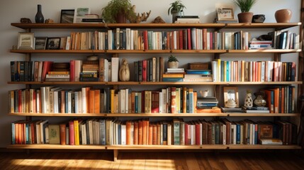 shelves with books, ai generative