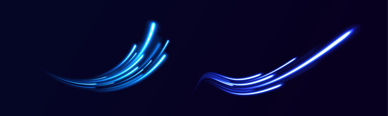Obraz premium High speed effect motion blur night lights blue and red. Neon stripes in the form of drill, turns and swirl. Abstract neon color glowing lines background.