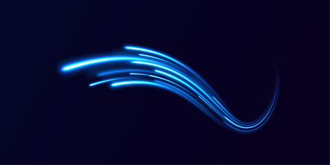 The effect of a long yellow and red path or autobahn at night. City light trails behind the traffic background.