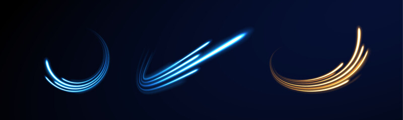 Green, red, pink and blue light or fire of rocket, comet, magic weapon rays isolated on transparent background, Realistic 3d vector set. Abstract fire flare trace lens flares.	