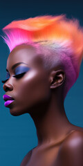 Obraz premium Beautiful black woman with a stylish shaved hairstyle. Generative AI
