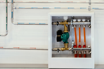 Heating boiler connection system in the house. - obrazy, fototapety, plakaty