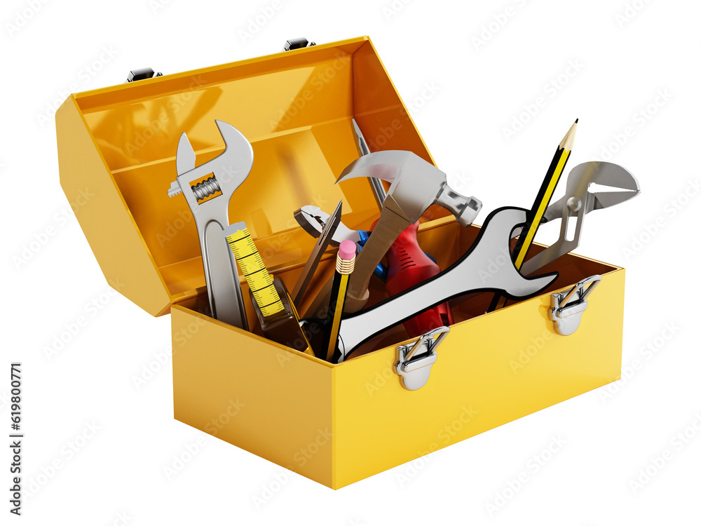 Canvas Prints yellow toolbox with hand tools. transparent background. 3d illustration