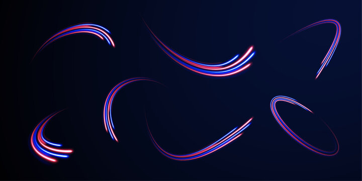 Creative vector illustration of flying cosmic meteor, planetoid, comet, fireball isolated on transparent background. Neon glowing rays speed line technology scince background. 