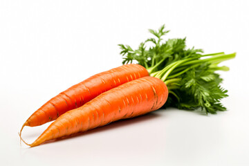 Fresh carrots with green leaves on white background. Healthy food concept. Generative AI