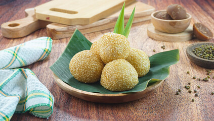 Sesame seed balls or onde onde is a traditional food from Indonesia made of glutinous rice flour...