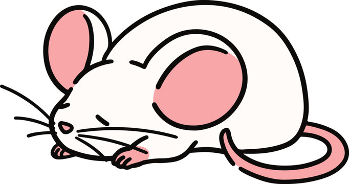 Cute white mouse sleeping outlined